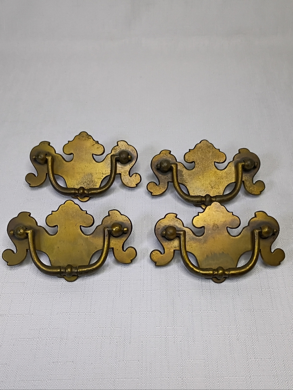 Vtg Brass Antique Chippendale Batwing Bail Drawer Pulls Set Of 4 Patina Reclaim